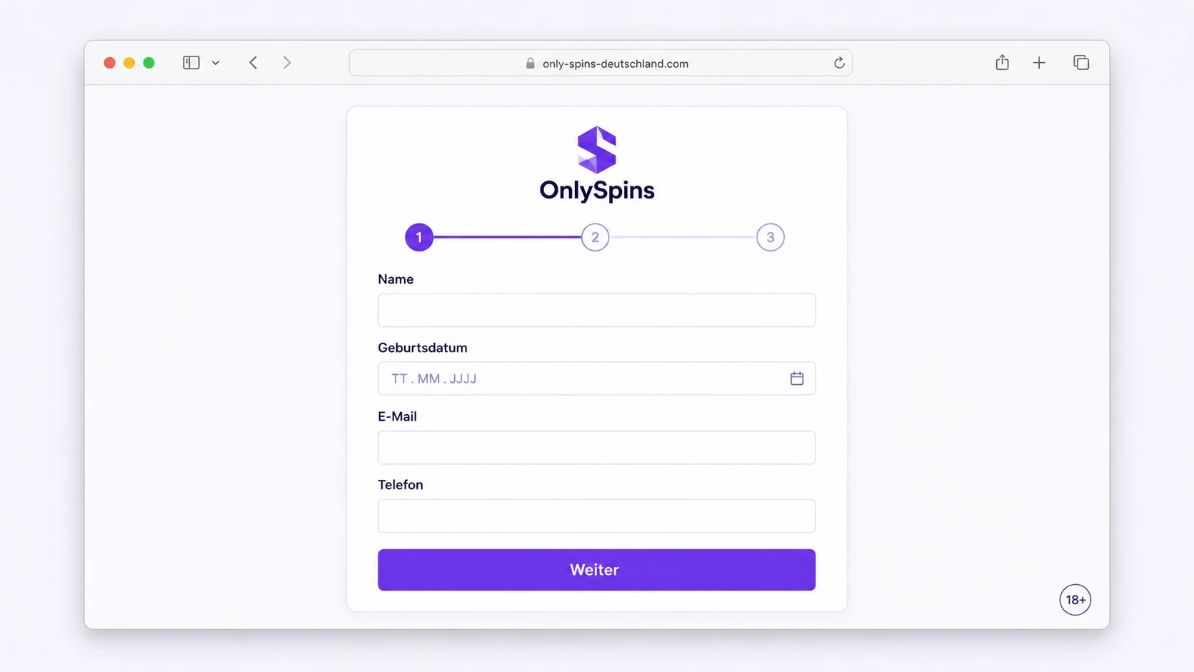 Registrierung bei OnlySpins